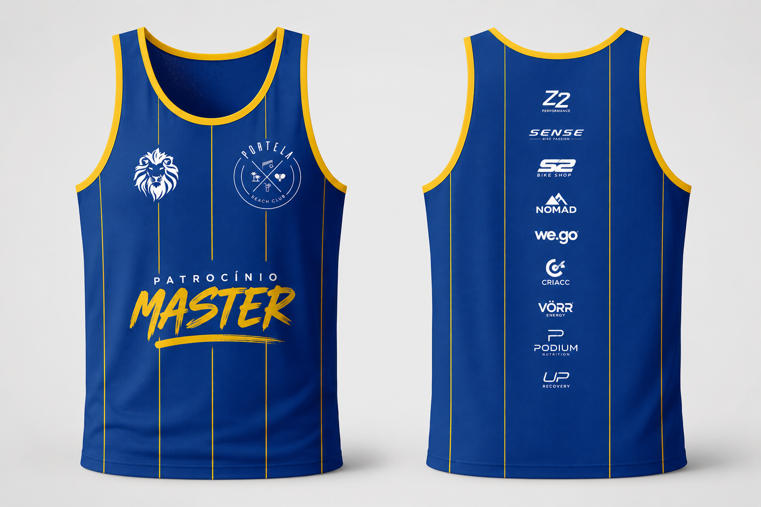 Regata oficial azul com listras amarelas do 2º Portela Open